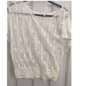 Forever 21 Top Lace Sheer Blouse Medium White